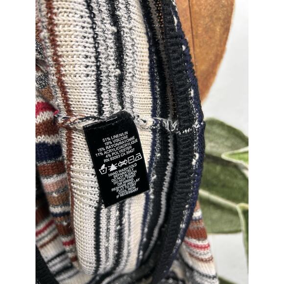 Nic + Zoe Large Linen Blend Keyhole Front Pullover Sweater Striped - Picture 5 of 6